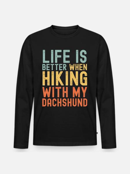 Dachshund Hiking dog retro - Men's Premium Organic Long Sleeve Shirt - black