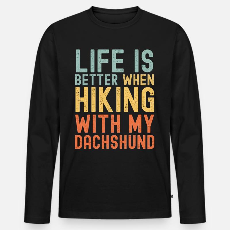 Dackel Wanderhund retro - Männer Premium Bio Langarmshirt - Schwarz