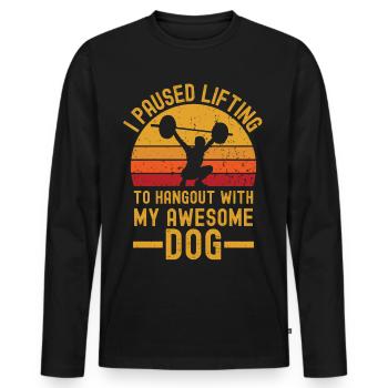 Gewichtheben und Hund retro vintage - Männer Premium Bio Langarmshirt - Schwarz - Vorne - Nico (187cm)