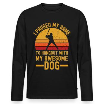 Baseball und Hund retro vintage - Männer Premium Bio Langarmshirt - Schwarz - Vorne - Nico (187cm)