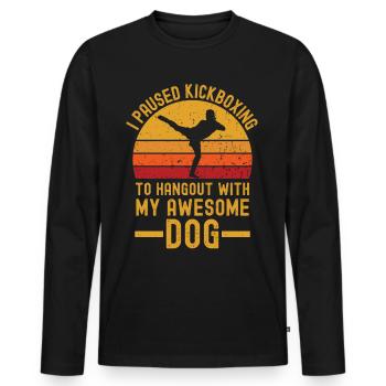 Kickboxen und Hund retro vintage - Männer Premium Bio Langarmshirt - Schwarz - Vorne - Nico (187cm)