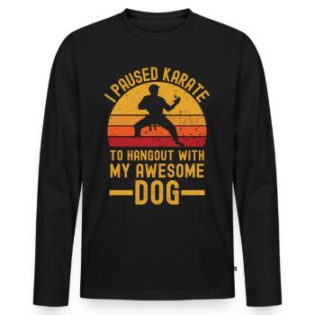 Karate und Hund retro vintage - Männer Premium Bio Langarmshirt - Schwarz - Vorne - Nico (187cm)