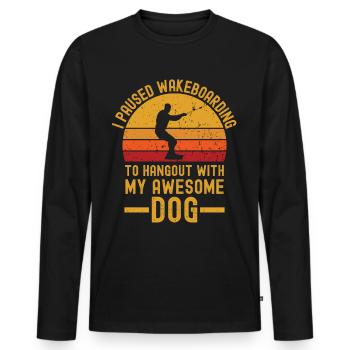 Wakeboard et chien rétro vintage - T-shirt manches longues Premium bio Homme - noir - Devant - Nico (187cm)