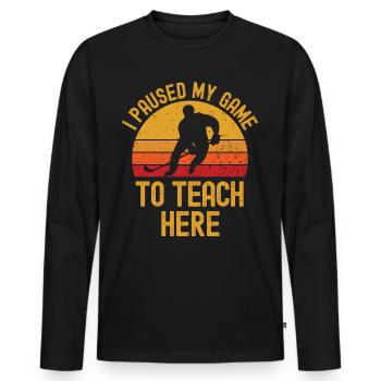 Eishockey und Lehrer retro vintage - Männer Premium Bio Langarmshirt - Schwarz - Vorne - Nico (187cm)