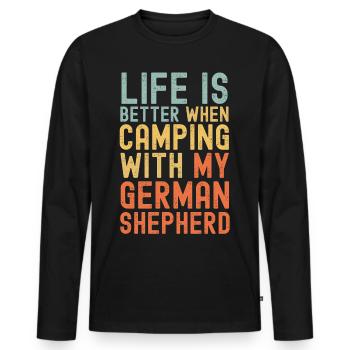 German Shepherd Camping retro vintage - Men's Premium Organic Long Sleeve Shirt - black - Front - Nico (187cm)
