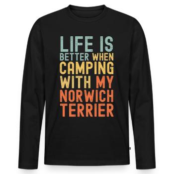 Norwich Terrier Camping retro vintage - Männer Premium Bio Langarmshirt - Schwarz - Vorne - Nico (187cm)