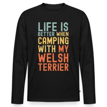 Welsh Terrier Camping retro vintage - Men's Premium Organic Long Sleeve Shirt - black - Front - Nico (187cm)