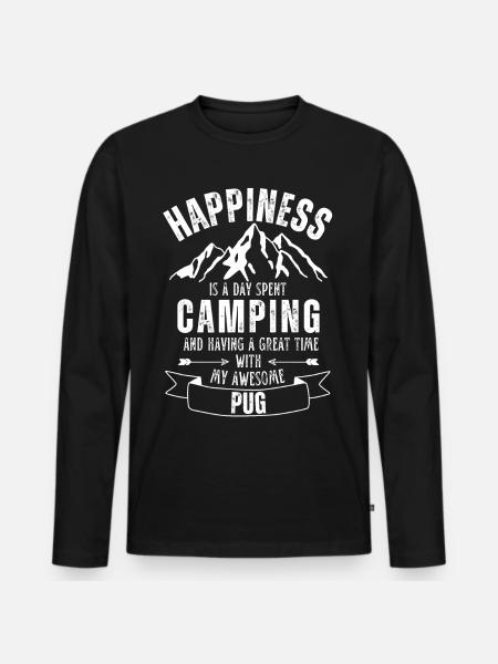 Camping und Mops - Männer Premium Bio Langarmshirt - Schwarz
