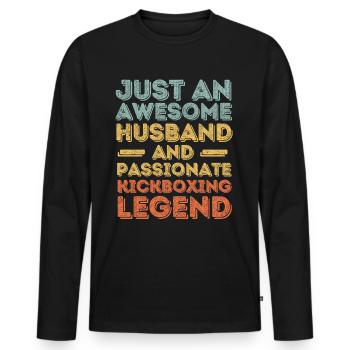 Ehemann Kickboxen retro - Männer Premium Bio Langarmshirt - Schwarz - Vorne - Nico (187cm)