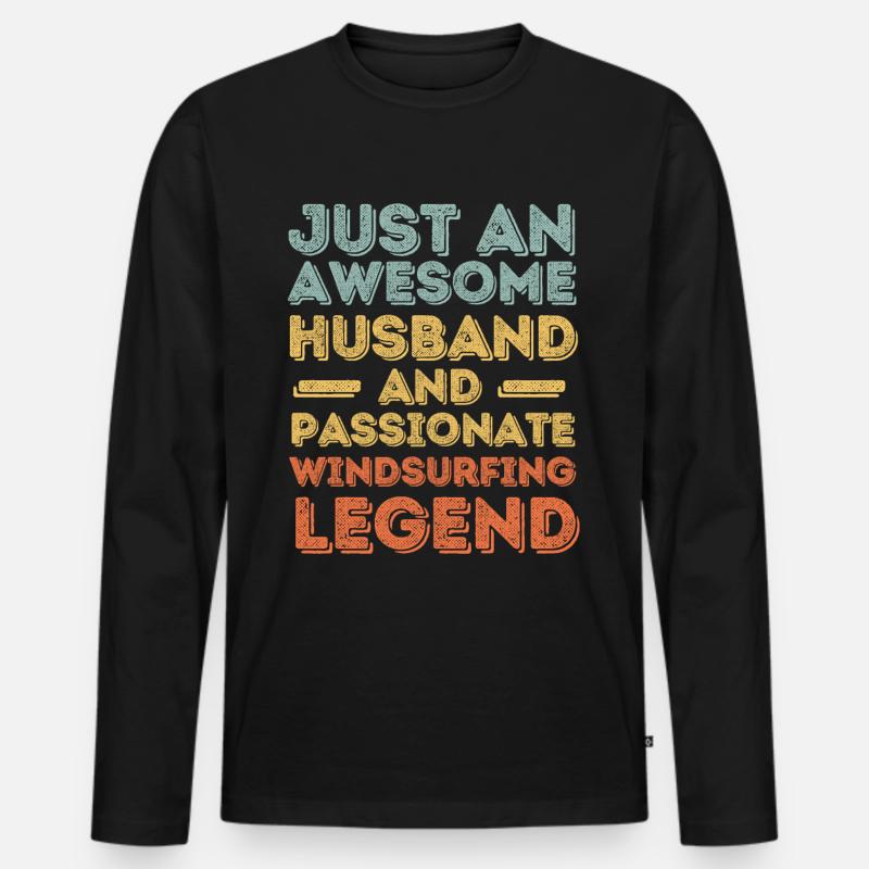 Ehemann Windsurfen retro - Männer Premium Bio Langarmshirt - Schwarz