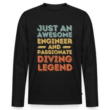 Ingénieur Plongée rétro - T-shirt manches longues Premium bio Homme - noir - Devant - Nico (187cm)