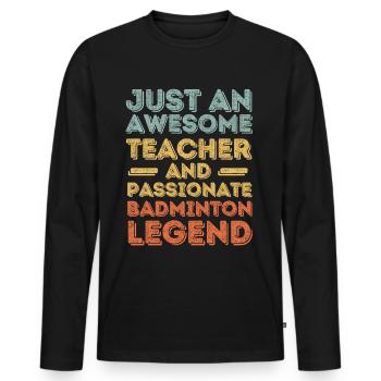 Professeur Badminton rétro - T-shirt manches longues Premium bio Homme - noir - Devant - Nico (187cm)