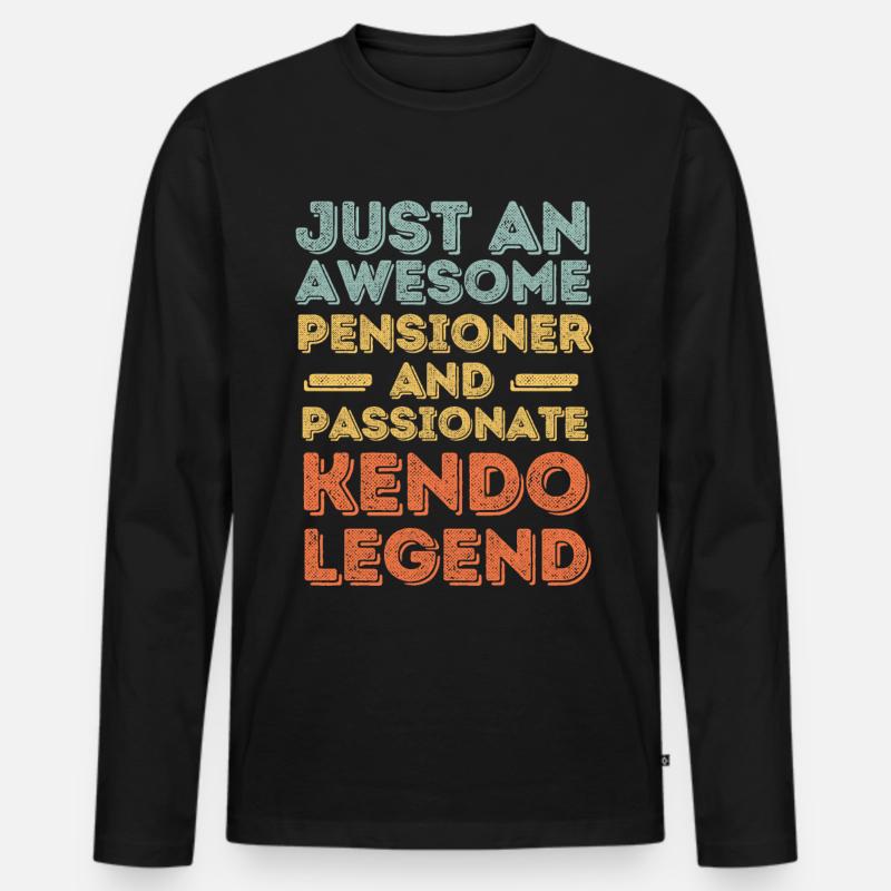 Rentner Kendo retro - Männer Premium Bio Langarmshirt - Schwarz