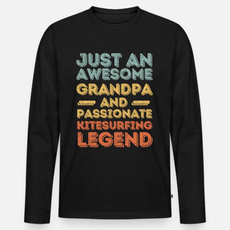 Opa Kitesurfen retro - Männer Premium Bio Langarmshirt - Schwarz
