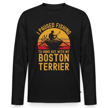 Pêche, pêche et Boston Terrier - T-shirt manches longues Premium bio Homme - noir - Devant - Nico (187cm)