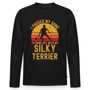 Badminton et Silky Terrier - T-shirt manches longues Premium bio Homme - noir - Devant - Nico (187cm)