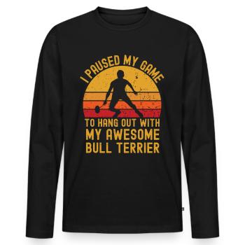 Badminton et Bull Terrier - T-shirt manches longues Premium bio Homme - noir - Devant - Nico (187cm)