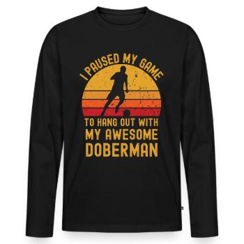 Fußball und Dobermann - Männer Premium Bio Langarmshirt - Schwarz - Vorne - Nico (187cm)