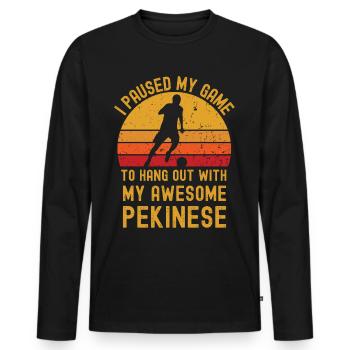Football et Pékinois - T-shirt manches longues Premium bio Homme - noir - Devant - Nico (187cm)