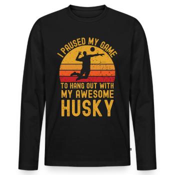 Volleyball und Husky - Männer Premium Bio Langarmshirt - Schwarz - Vorne - Nico (187cm)