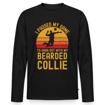 Volleyball et Bearded-Collie - T-shirt manches longues Premium bio Homme - noir - Devant - Nico (187cm)