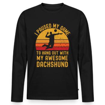 Volleyball und Dackel - Männer Premium Bio Langarmshirt - Schwarz - Vorne - Nico (187cm)