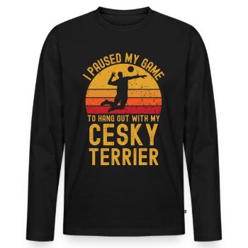 Volleyball und Cesky-Terrier - Männer Premium Bio Langarmshirt - Schwarz - Vorne - Nico (187cm)