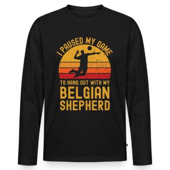 Volleyball and Belgian Shepherd - Men's Premium Organic Long Sleeve Shirt - black - Front - Nico (187cm)