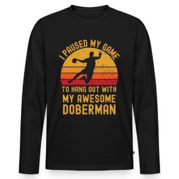 Handball und Dobermann - Männer Premium Bio Langarmshirt - Schwarz - Vorne - Nico (187cm)