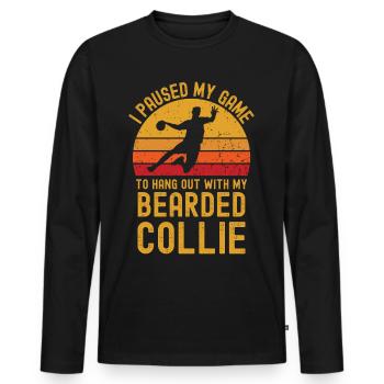 Handball et Bearded-Collie - T-shirt manches longues Premium bio Homme - noir - Devant - Nico (187cm)