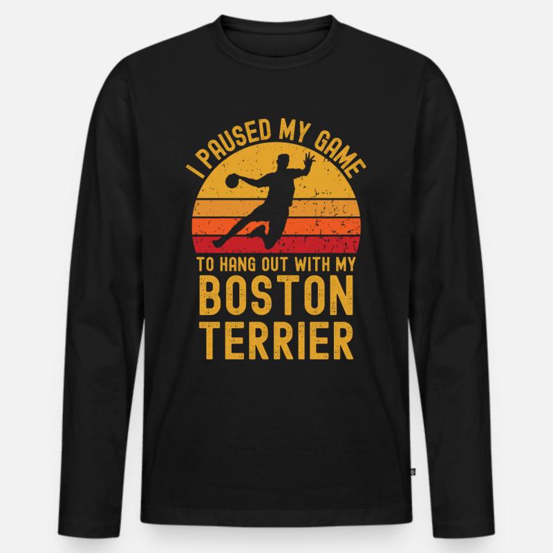Handball und Boston-Terrier - Männer Premium Bio Langarmshirt - Schwarz