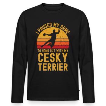 Handball und Cesky-Terrier - Männer Premium Bio Langarmshirt - Schwarz - Vorne - Nico (187cm)
