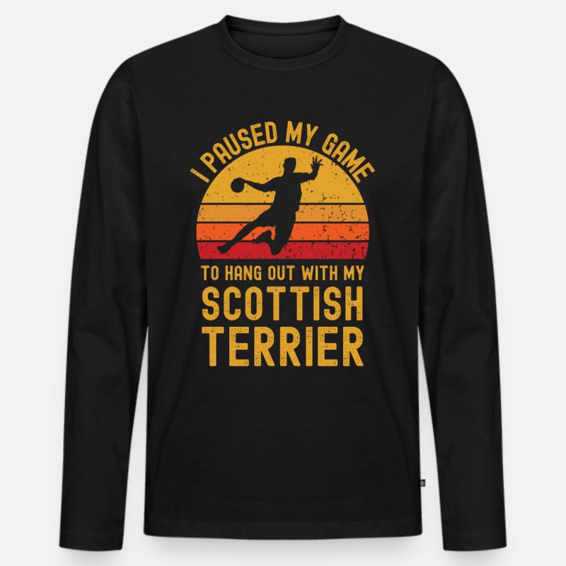 Handball und Scottish-Terrier - Männer Premium Bio Langarmshirt - Schwarz