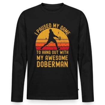 Tennis und Dobermann - Männer Premium Bio Langarmshirt - Schwarz - Vorne - Nico (187cm)