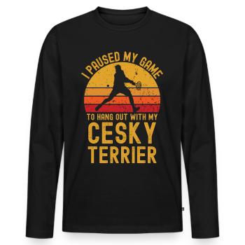 Tennis und Cesky-Terrier - Männer Premium Bio Langarmshirt - Schwarz - Vorne - Nico (187cm)