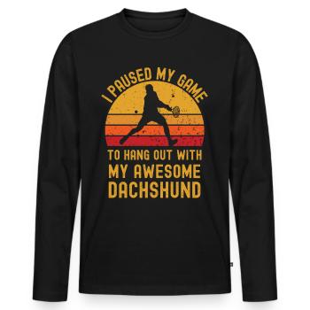 Tennis und Dackel - Männer Premium Bio Langarmshirt - Schwarz - Vorne - Nico (187cm)