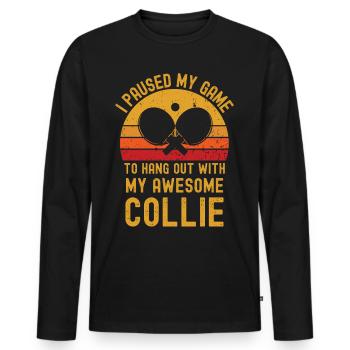 Tennis de table et colley - T-shirt manches longues Premium bio Homme - noir - Devant - Nico (187cm)