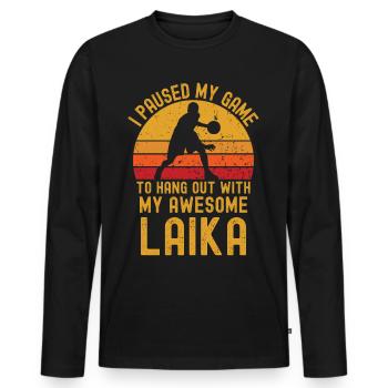 Basketball und Laika - Männer Premium Bio Langarmshirt - Schwarz - Vorne - Nico (187cm)