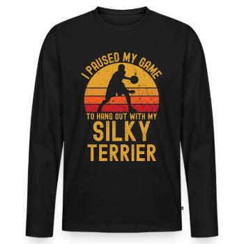 Basketball et Silky Terrier - T-shirt manches longues Premium bio Homme - noir - Devant - Nico (187cm)
