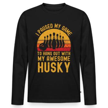 Bowling und Husky - Männer Premium Bio Langarmshirt - Schwarz - Vorne - Nico (187cm)