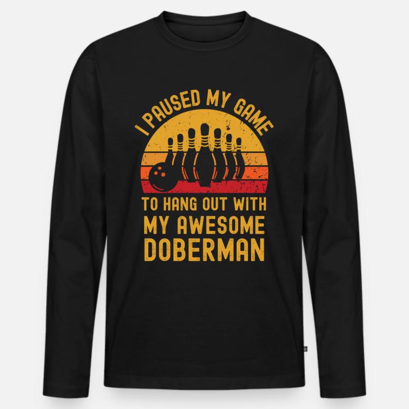 Bowling und Dobermann - Männer Premium Bio Langarmshirt - Schwarz