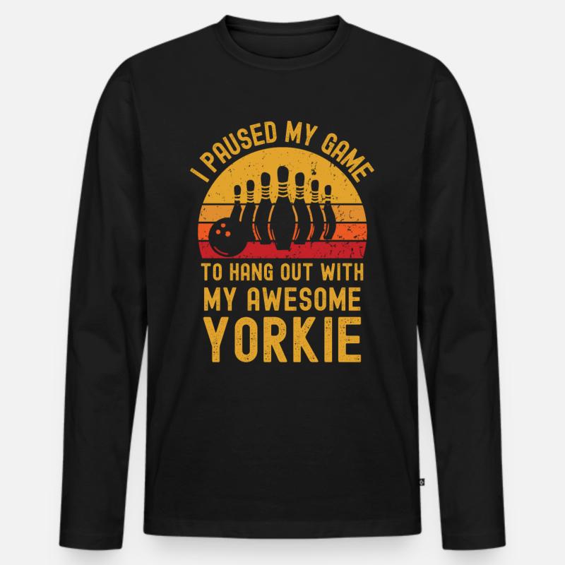 Bowling und Yorkshire-Terrier - Männer Premium Bio Langarmshirt - Schwarz