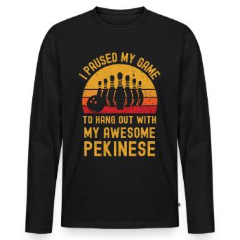 Bowling et Pékinois - T-shirt manches longues Premium bio Homme - noir - Devant - Nico (187cm)