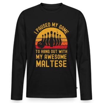 Bowling und Malteser - Männer Premium Bio Langarmshirt - Schwarz - Vorne - Nico (187cm)