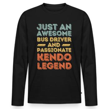 Chauffeur de bus Kendo rétro - T-shirt manches longues Premium bio Homme - noir - Devant - Nico (187cm)
