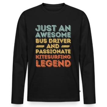 Chauffeur de bus kitesurf rétro - T-shirt manches longues Premium bio Homme - noir - Devant - Nico (187cm)