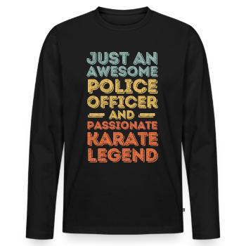 Polizist Karate retro - Männer Premium Bio Langarmshirt - Schwarz - Vorne - Nico (187cm)