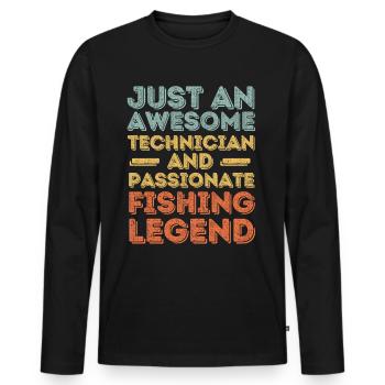 Technicien pêche rétro - T-shirt manches longues Premium bio Homme - noir - Devant - Nico (187cm)