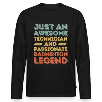Technicien Badminton rétro - T-shirt manches longues Premium bio Homme - noir - Devant - Nico (187cm)