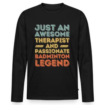 Therapeut Badminton retro - Männer Premium Bio Langarmshirt - Schwarz - Vorne - Nico (187cm)